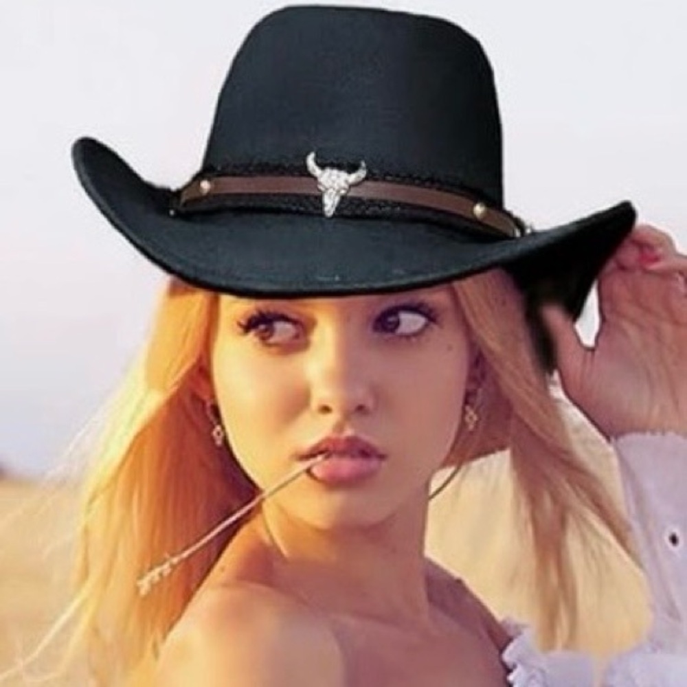 Black Faux Suede Western Cowboy Hat